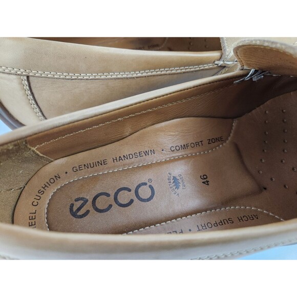 Mens Ecco Tan Brown Genuine Handsewn Leather Driving Moccasins Loafers 46 Sz 12‎ - Picture 10 of 16